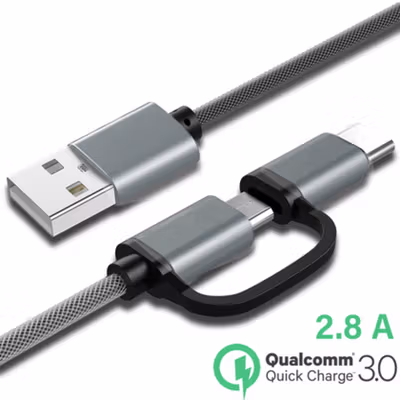FLOVEME Kabel Charger 2in1 Fast Charging Micro USB Type C 14W 1.2M - B00626 - Gray — gambar 2