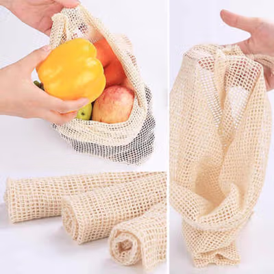 BAGGU Tas Belanja Lipat Vegetable and Fruit Cotton Mesh Bag M - BG1 - Beige — gambar 2