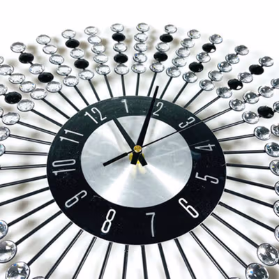 TOACT Jam Dinding Bulat Quartz Clock 3D Model Luxury Diamond 43cm - H18 - Silver — gambar 2