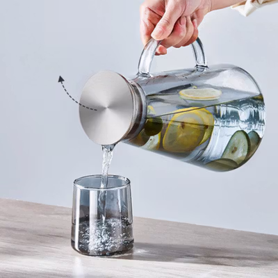 GIANXI Teko Pitcher Kaca Tahan Panas Api Water Jug 1.8L with 2 Cups - GX18 - Gray — gambar 2