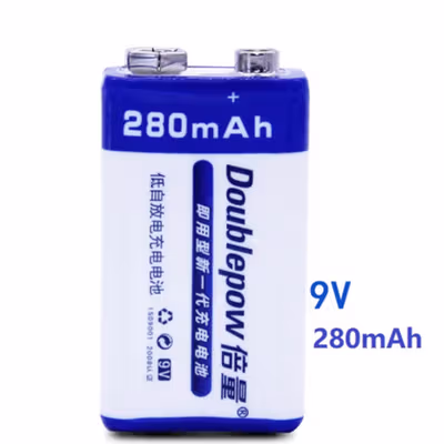 Doublepow Baterai Isi Ulang 9V Recharge Ni-MH Button Top 280 mAh 1 PCS - Blue/White — gambar 2