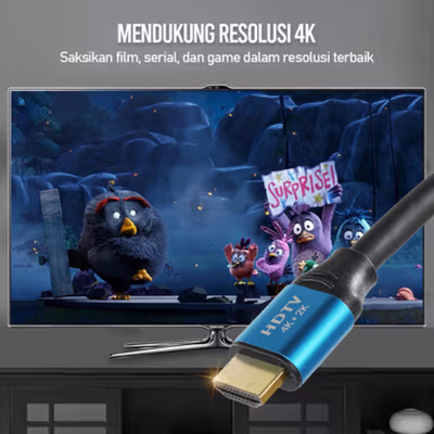 High Speed HDMI to HDMI Cable OD7.3mm Gold Plated 4K 5M - Black — gambar 2