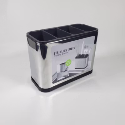 Gulegula Tempat Sendok Garpu Stainless Steel Cutlery Holder 4 Slot - BY-889 - Silver — gambar 2