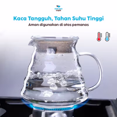 One Two Cups Coffee Server V60 Drip Pour Over Borosilicate Glass 600ml - SE101 - No Color — gambar 2
