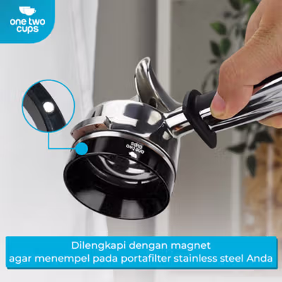 One Two Cups Dosing Ring Portafilter Espresso Magnetic Aluminium 58mm - XA045 - Black — gambar 2