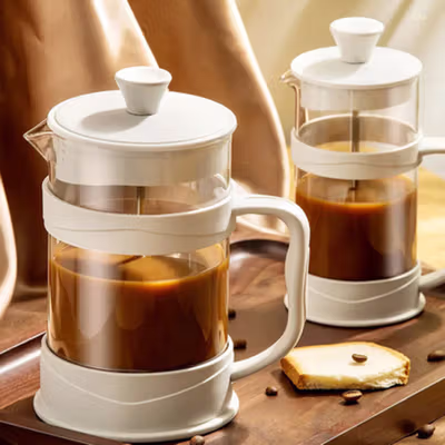 One Two Cups French Press Coffee Maker Pot Plunger Glass 350ml - FN50 - White — gambar 2
