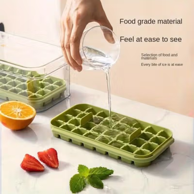 ICE LATTICE Cetakan Es Batu Jelly Kotak 32 Grid Tray 2 PCS with Box - EV-64 - White — gambar 2