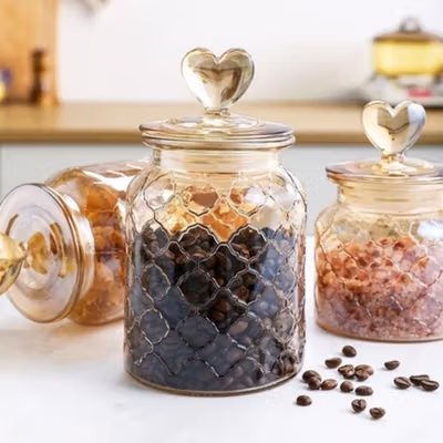 One Two Cups Toples Kaca Penyimpanan Makanan Kedap Udara 1.35L Grid - GFS138 - Brown — gambar 2