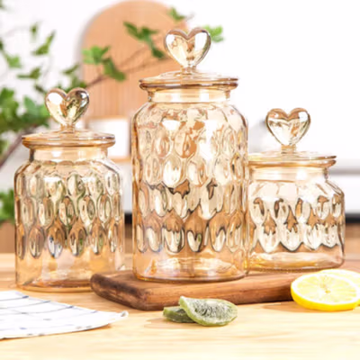 One Two Cups Toples Kaca Penyimpanan Makanan Kedap Udara 1.35L Water Droplet - GFS138 - Brown — gambar 2