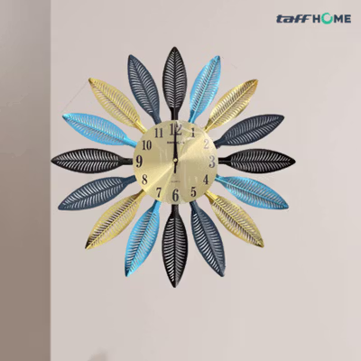 TaffHOME Jam Dinding Besi Elegan Eropa Silent Movement 45cm - WM-5 - Golden/Blue — gambar 2