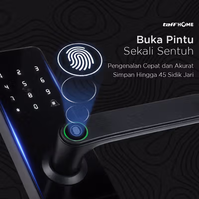 TaffHOME Smart Door Lock Fingerprint Password Card RFID Alarm - H1-XG - Black — gambar 2
