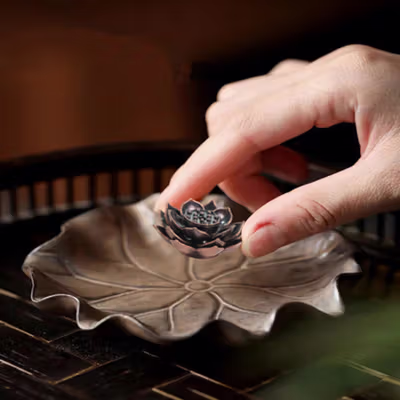 TaffHOME Tempat Dupa Double Lotus Mini Incense Holder Zinc Alloy - YJ-B1 - Copper — gambar 2