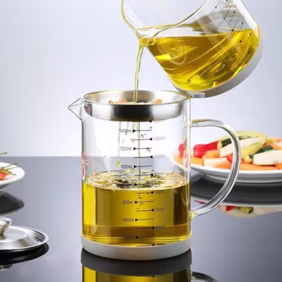 ACEITE Botol Wadah Penyaring Minyak Goreng Kaca Tahan Panas 1500ml - FL26 - Transparent — gambar 2