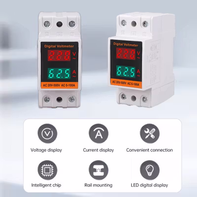 GAQQEE MCB Digital Din Rail Over Voltage Current Protector 500V 100A - C45-2042VA - White — gambar 2