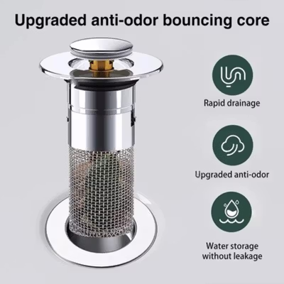 IVUSHIO Saringan Wastafel Cuci Piring Penutup Lubang Floor Drain Plug - IV-55 - Silver — gambar 2