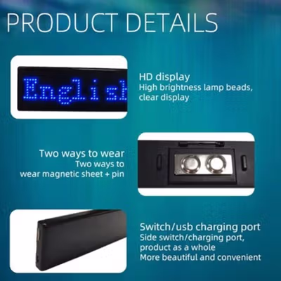 WITZY LED Badge Text Display Screen Bluetooth Red Text 9.8x0.8x2.2cm - W98 - Red — gambar 2