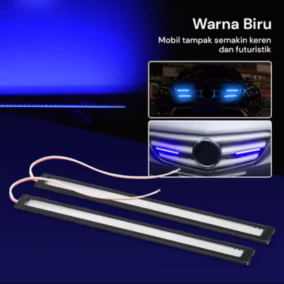 DIY Lampu LED Strip DRL Otomotif Waterproof DC 12V 17cm 2 PCS - COB-17 - Blue — gambar 2