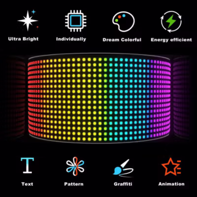 RYDOX LED Matrix Panel Bluetooth Colorful Display Kit 5V 37.2x9cm - RD1664 - Black — gambar 2