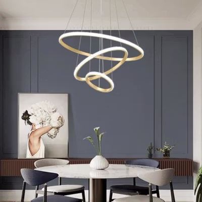 SINOMAN Lampu Gantung Hias Nordic 3 Ring Dimmable 3 Color 60W 220V - SN-60 - White/Gold — gambar 2