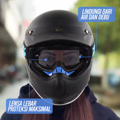 TaffSPORT Kacamata Helm Motor Goggles UV400 Protection Windproof Clear - UV400 - Blue — gambar 2