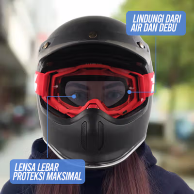 TaffSPORT Kacamata Helm Motor Goggles UV400 Protection Windproof Clear - UV400 - Red — gambar 2