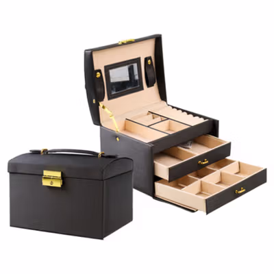 DINIWELL Kotak Penyimpanan Perhiasan Jewelries Safety Box 3 Layer - C468 - Black — gambar 2