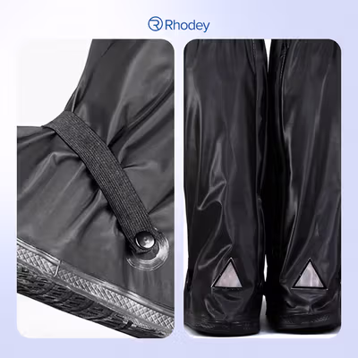 Rhodey Jas Hujan Sepatu Anti Air Rain Shoe Cover PVC Zipper Reflector XL - H-212 - Black — gambar 2