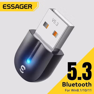 ESSAGER Bluetooth Receiver Adapter 5.3 USB Dongle Low Latency - EBT53-BH01-P - Black — gambar 2