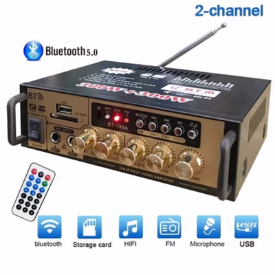 TaffSTUDIO Audio Amplifier Bluetooth HiFi DSP Mic Input 2 Channel - BT-198A - Golden — gambar 2