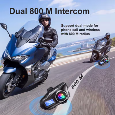 EG Intercom Helm Bluetooth Headset 2 Riders Bahasa Indonesia 1000mAh - Q58-Max - Black — gambar 2