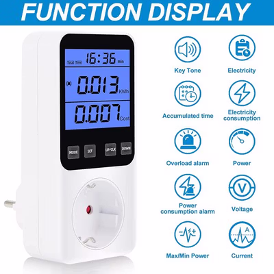 FIDEM Stop Kontak Watt Meter Overload Cost Alarm Digital Display - PM07 - White — gambar 2