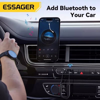 ESSAGER Audio Bluetooth Receiver Adapter 5.0 USB AUX Spring Wire - EBT-LF01-P - Black — gambar 2