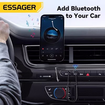 ESSAGER Audio Bluetooth Receiver Adapter 5.0 USB AUX Spring Wire - EBT-YH01-P - Black — gambar 2
