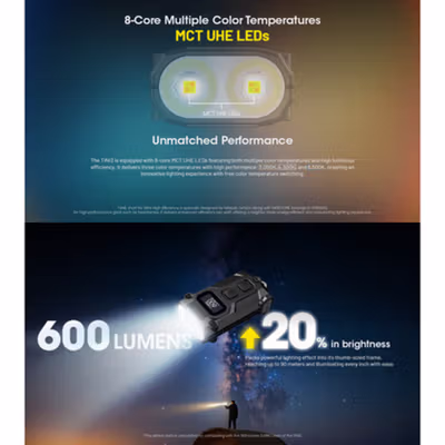 NITECORE Senter LED NiteLab MCT UHE Rechargable 600 Lumens - TINI3 - Black — gambar 2
