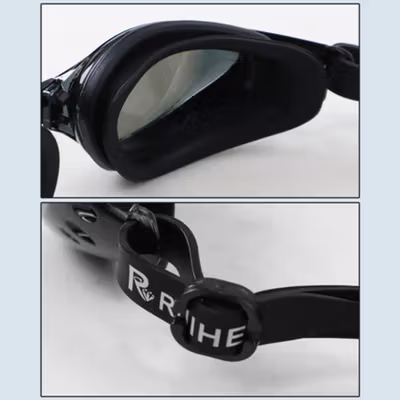RUIHE Kacamata Renang Coating Mirrored Anti Fog UV Protection - RH6100 - Black — gambar 3
