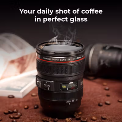 CANIAM Botol Minum Tumbler Panas Dingin Lensa Kamera 24-105mm 400ml - Black — gambar 3
