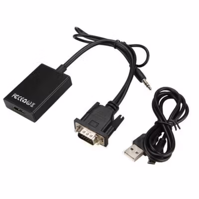 Kabel Adapter Converter VGA Male ke HDMI 1080p dengan Audio - Black — gambar 3