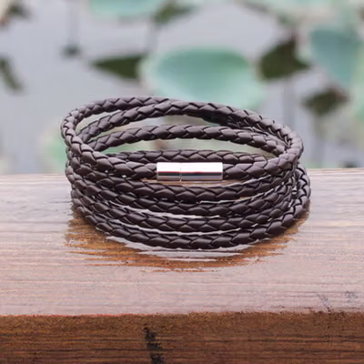 Gelang Tangan Braided Bahan Kulit 5 Lapis - LZ045 - Black — gambar 3