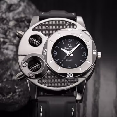 Super Speed Jam Tangan Analog Luxury Quartz - V8 - Black — gambar 3