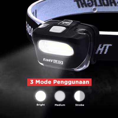 TaffLED Senter Kepala Headlamp LED Waterproof - HE25 - Black — gambar 3