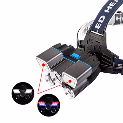 Albinaly Senter Kepala Headlamp Cree XM-L2+2XPE+Red Blue LED - TG-007 - Black — gambar 3