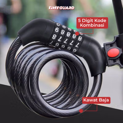 TaffGUARD Gembok Sepeda Kode Kunci Kombinasi Angka 5 Digit 1.2M - GT08 - Black — gambar 3