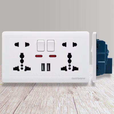 Taffware Stop Kontak Universal UK EU US 2 Slot 2 USB On/Off Switch - LC-86 - White — gambar 3