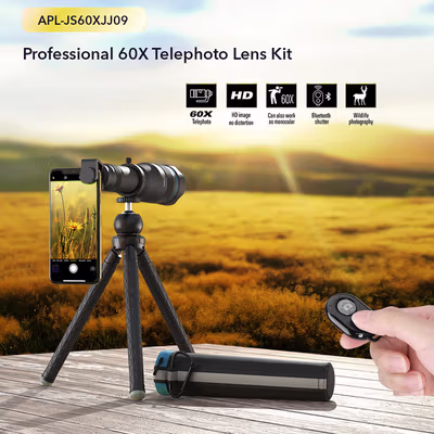APEXEL Lensa Smartphone Telephoto Lens 60X Tripod Remote - APL-JS60XJJ09 - Black — gambar 3