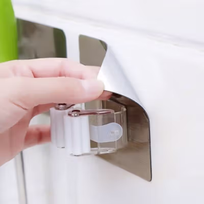 AK Gantungan Dinding Tempel Waterproof Adhesive Mop Holder Double Slot - AK20 - White — gambar 3