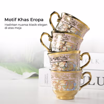 SUNFILI Set Teko Cangkir Keramik Kopi 1 Teapot 4 Cup European Style - B140 - Rose Gold — gambar 3