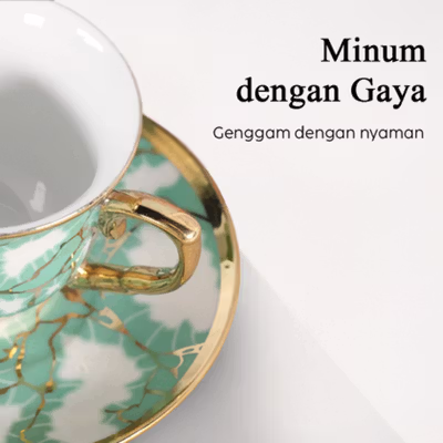SUNFILI Set Cangkir Kopi Keramik 6in1 European Style Coffee Cup 90ml - B151 - Green — gambar 3
