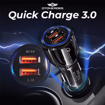 OTOHEROES Car Charger Mobil Fast Charging QC 3.0 Dual USB Port 3.1A - DC-681 - Black — gambar 3