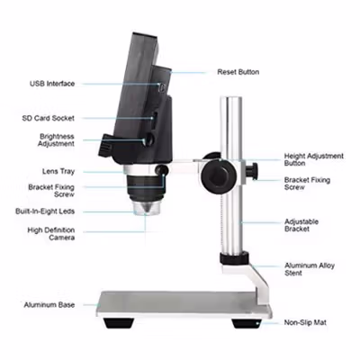 Taffware Mikroskop Digital 3.6MP 600X dengan Monitor dan Metal Stand - G600 - Silver — gambar 3