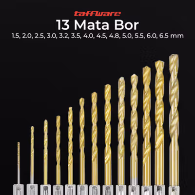 Taffware Mata Bor Power Drill Steel Titanium Hex Shank 13 PCS - SV-VDB13 - Golden — gambar 3